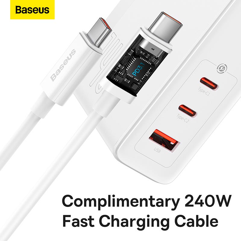 Адаптер мережевий Baseus Type-C to Typc-C cable GaN5 Pro Fast Charger |1USB/2Type-C, PD/QC, 140W/5A| white (CCGP100202) Білий на малюнкі №11