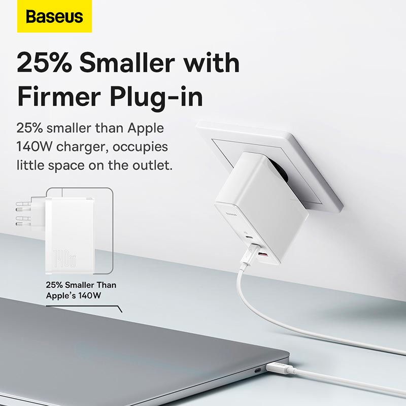 Адаптер мережевий Baseus Type-C to Typc-C cable GaN5 Pro Fast Charger |1USB/2Type-C, PD/QC, 140W/5A| white (CCGP100202) Білий на малюнкі №12