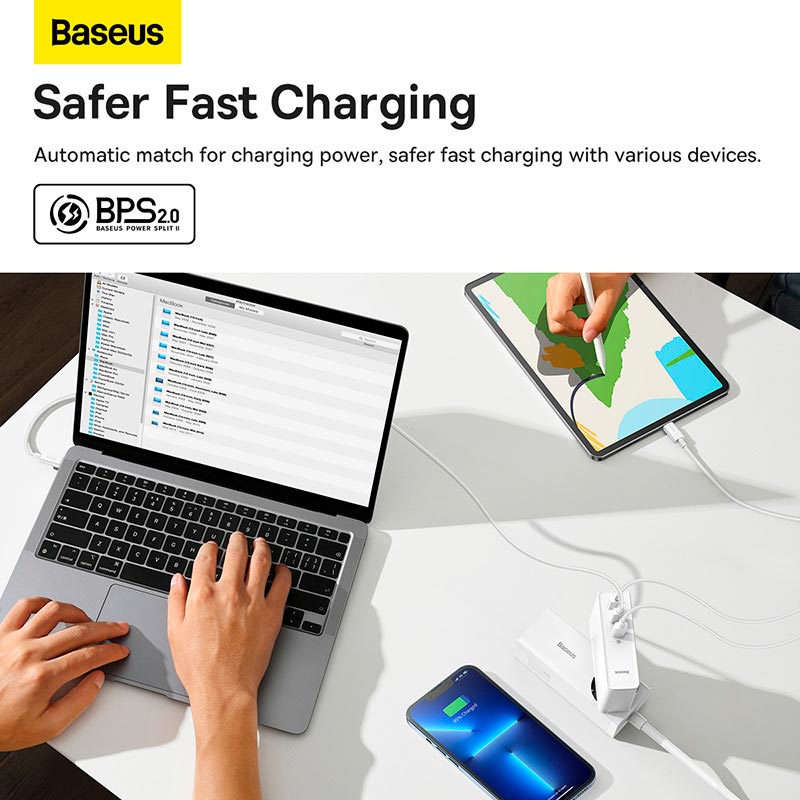 Адаптер мережевий Baseus Type-C to Typc-C cable GaN5 Pro Fast Charger |1USB/2Type-C, PD/QC, 140W/5A| white (CCGP100202) Білий на малюнкі №13