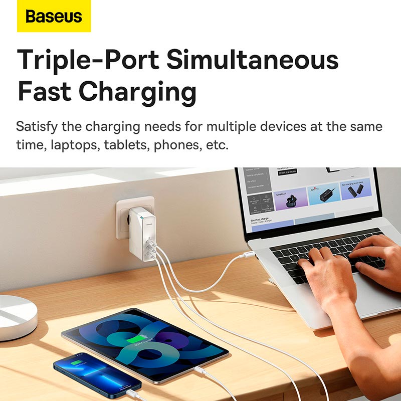 Адаптер мережевий Baseus Type-C to Typc-C cable GaN5 Pro Fast Charger |1USB/2Type-C, PD/QC, 140W/5A| white (CCGP100202) Білий на малюнкі №4