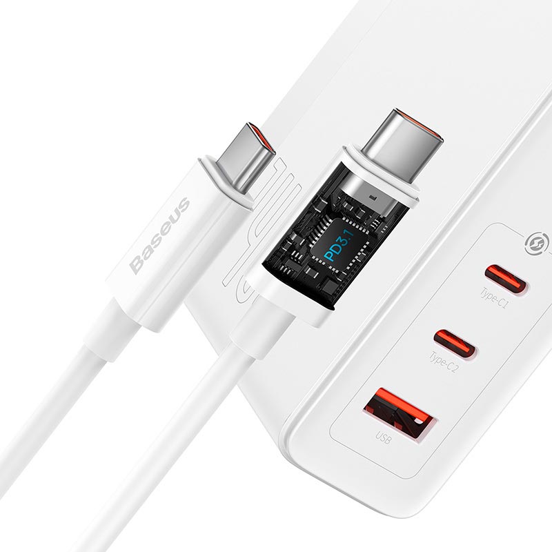 Адаптер мережевий Baseus Type-C to Typc-C cable GaN5 Pro Fast Charger |1USB/2Type-C, PD/QC, 140W/5A| white (CCGP100202) Білий на малюнкі №6