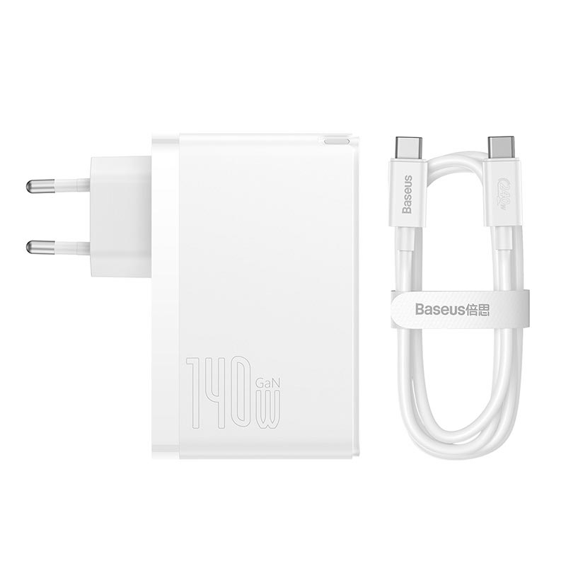 Адаптер мережевий Baseus Type-C to Typc-C cable GaN5 Pro Fast Charger |1USB/2Type-C, PD/QC, 140W/5A| white (CCGP100202) Білий на малюнкі №7
