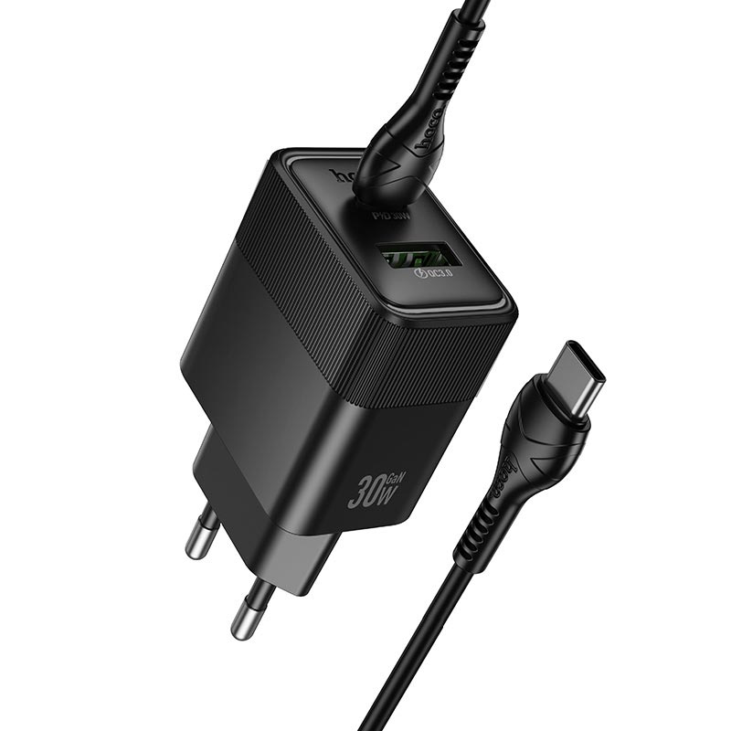 Адаптер сетевой HOCO Lounge C to C cable charger set CS112A |1A/1C, 30W/3A, PD/QC| black (6942007680400) Черный на картинке №6