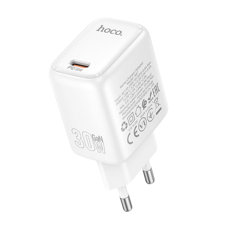 Адаптер сетевой HOCO Seguro single port charger N87 |1Type-C, PD30W/QC, 3A| white (6942007687300) Белый на картинке №6