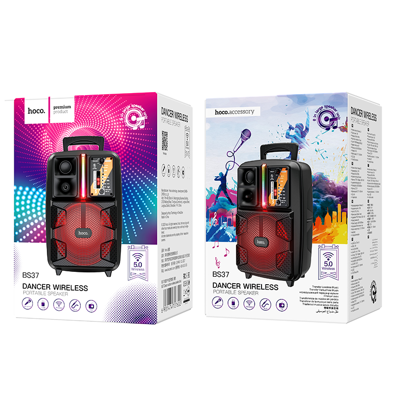 Акустика-караоке HOCO Dancer outdoor wireless speaker BS37 |3Hours, BT5.0, TWS, AUX/FM/USB| black (6931474727602) Чорний на малюнкі №3