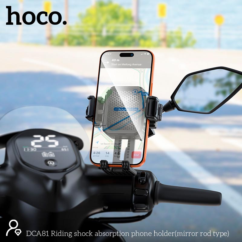 Держатель HOCO Riding shock absorption phone holder DCA81 (mirror rod type) |5.5-7.2| black (6942007674904) Черный на картинке №8