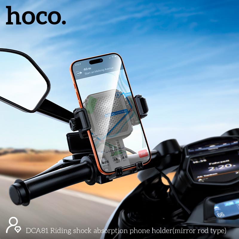 Держатель HOCO Riding shock absorption phone holder DCA81 (mirror rod type) |5.5-7.2| black (6942007674904) Черный на картинке №9