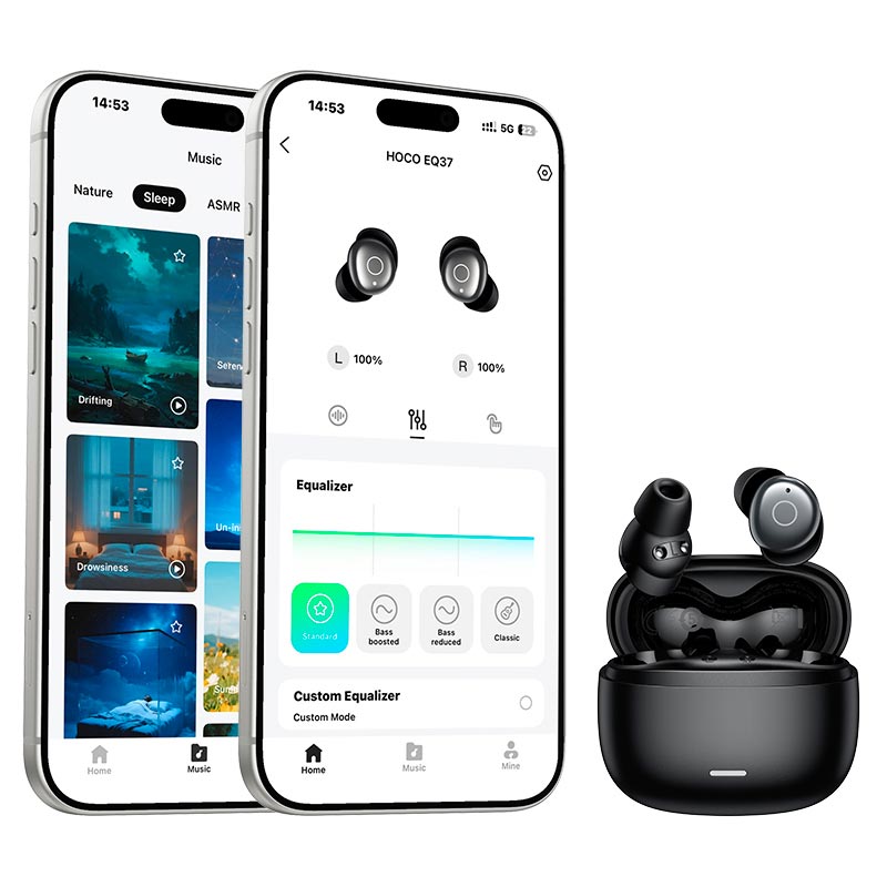 Навушники HOCO Brilliant true wireless ANC BT headset for sleep EQ37 |BT6.0, 6.5h/ANC 5.5h, 37/400mAh, App| white (6942007580905) Білий на малюнкі №4