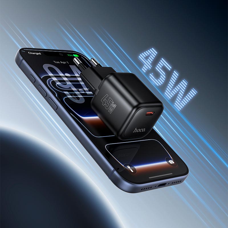 Адаптер сетевой HOCO Mini single port charger N84 |1C, 45W/3A, PD3.2/QC| black (6942007681605) Черный на картинке №5