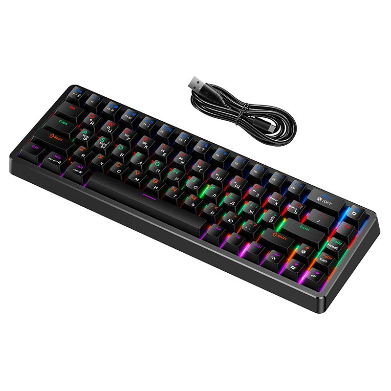 Клавиатура HOCO Rico RGB mechanical gaming keyboard GM703 (Cyrillic version) |Type-C wired, 68 keys, black (6942007687706) Черный на картинке №2
