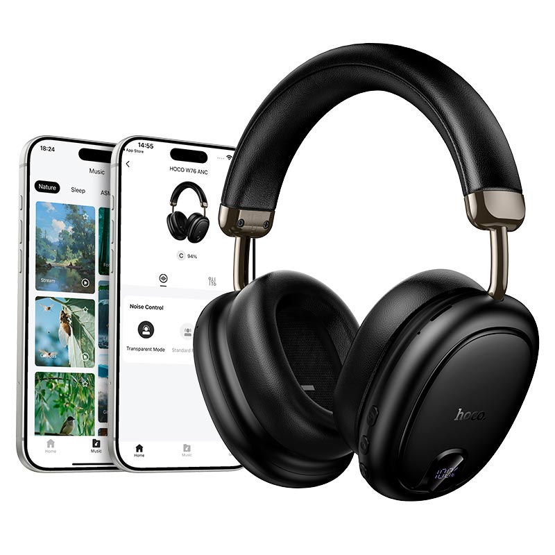 Навушники HOCO Brocade ANC BT headphones W76 |BT6.0, 90h/ANC 45h, 800mAh, App| black (6942007683807) Чорний на малюнкі №6