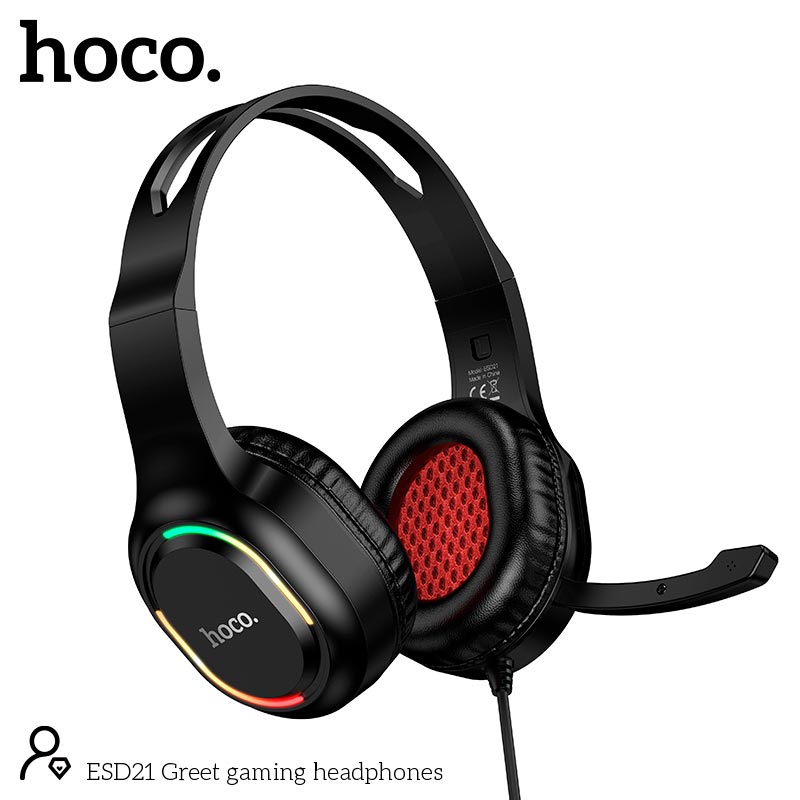 Навушники HOCO Greet gaming headphones ESD21 |USB/3.5mm, 2m, 40mm, colorful light| black (66909) Чорний на малюнкі №4
