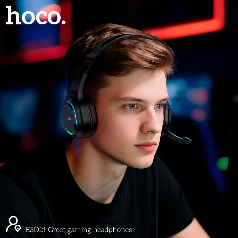 Навушники HOCO Greet gaming headphones ESD21 |USB/3.5mm, 2m, 40mm, colorful light| black (66909) Чорний на малюнкі №5