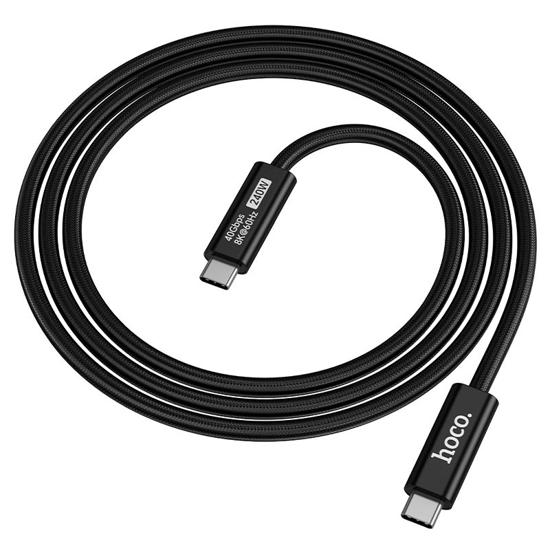 Кабель HOCO USB4 full-featured data cable US15 |1m, 240W/5A, 40Gbps, 8K/60Hz| black (6942007687409) Чорний на малюнкі №1