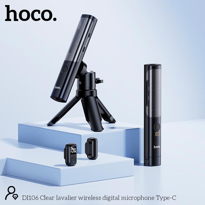 Микрофон HOCO Type-C Clear lavalier wireless digital microphone DI106 |4-5h, 30-40m, 50/380mAh, AI noise reduction| black (87911) Черный на картинке №4