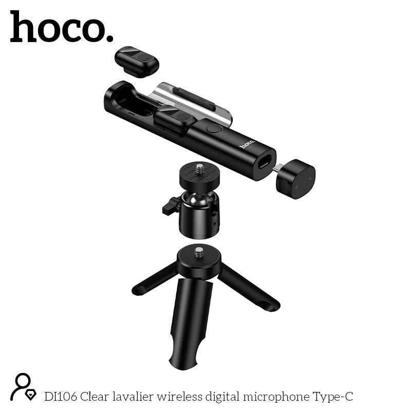 Микрофон HOCO Type-C Clear lavalier wireless digital microphone DI106 |4-5h, 30-40m, 50/380mAh, AI noise reduction| black (87911) Черный на картинке №7