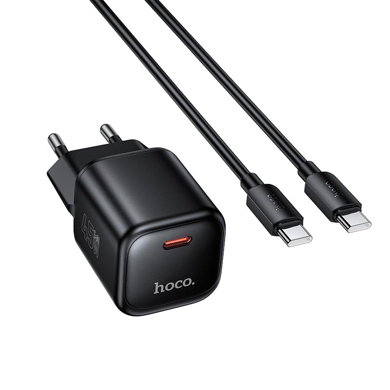 Адаптер сетевой HOCO Mini single port charger C to C cable set N84 |1C, 45W/3A, PD3.2/QC| black (6942007681612) Черный на картинке №4