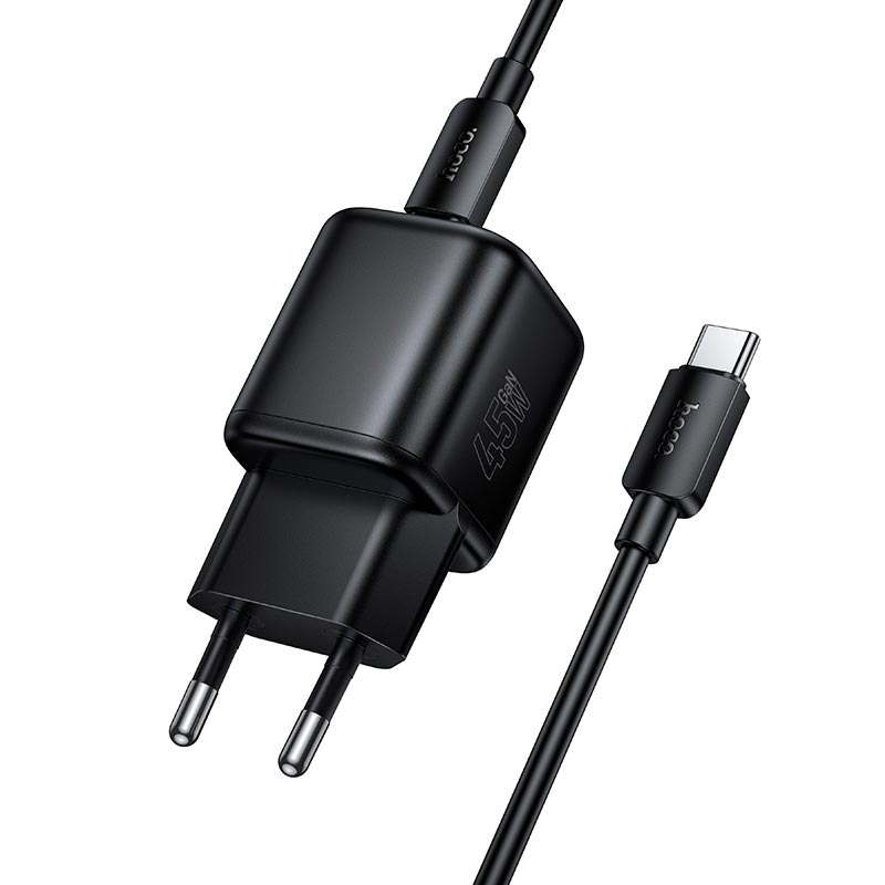 Адаптер сетевой HOCO Mini single port charger C to C cable set N84 |1C, 45W/3A, PD3.2/QC| black (6942007681612) Черный на картинке №6