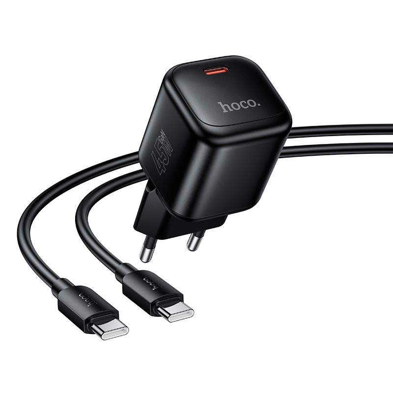 Адаптер сетевой HOCO Mini single port charger C to C cable set N84 |1C, 45W/3A, PD3.2/QC| black (6942007681612) Черный на картинке №8