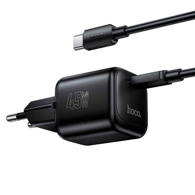 Адаптер сетевой HOCO Mini single port charger C to C cable set N84 |1C, 45W/3A, PD3.2/QC| black (6942007681612) Черный на картинке №9