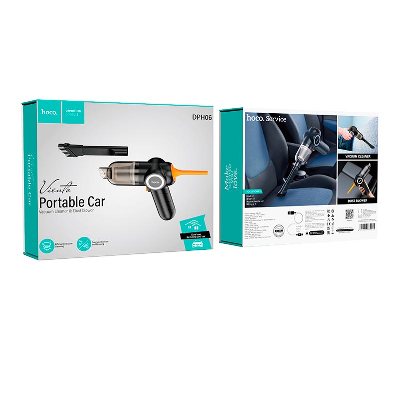 Автомобильный пылесос HOCO Viento portable car vacuum cleaner DPH06 |55W, 4.2kPa, 3000mAh, 12min, 120ml| black (34915) Черный на картинке №3