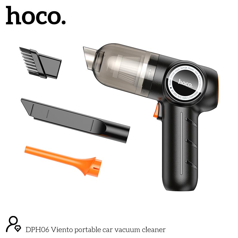 Автомобильный пылесос HOCO Viento portable car vacuum cleaner DPH06 |55W, 4.2kPa, 3000mAh, 12min, 120ml| black (34915) Черный на картинке №4