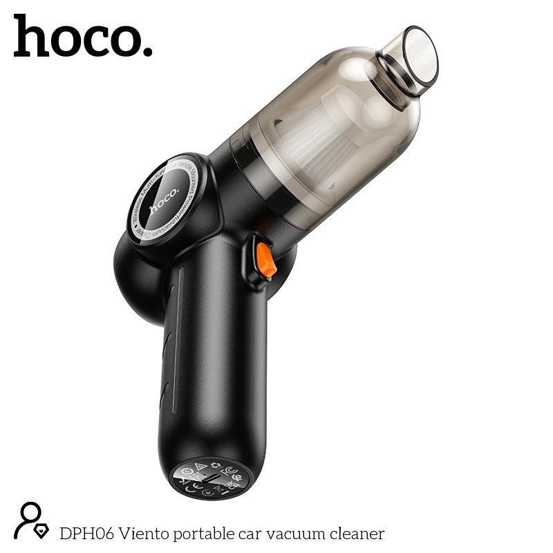 Автомобильный пылесос HOCO Viento portable car vacuum cleaner DPH06 |55W, 4.2kPa, 3000mAh, 12min, 120ml| black (34915) Черный на картинке №8
