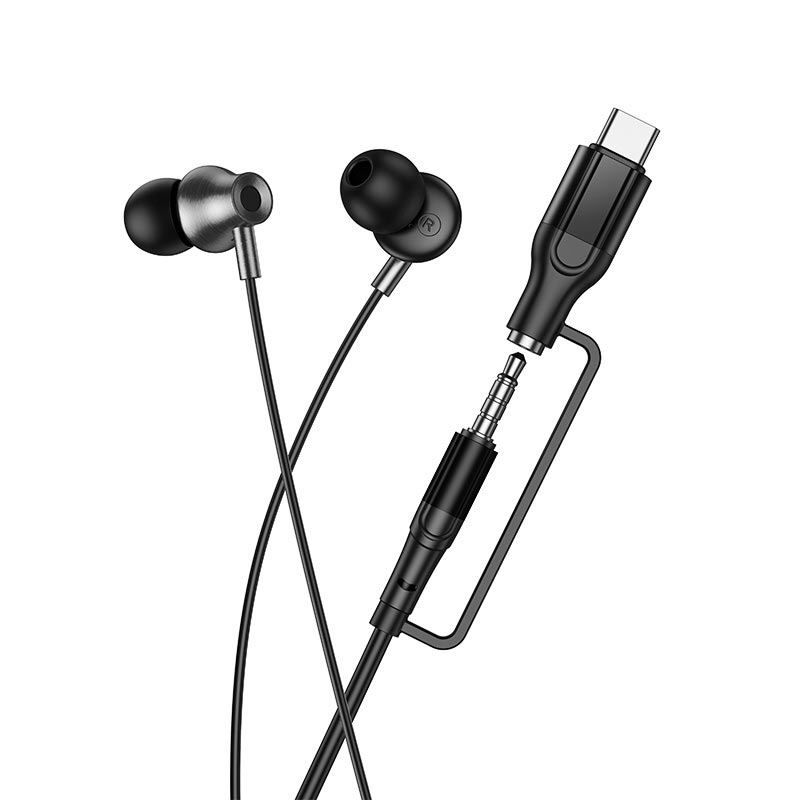 Наушники HOCO Mia 2-in-1 3.5/Type-C universal digital earphones with microphone M119A black (6942007680516) Черный на картинке №1