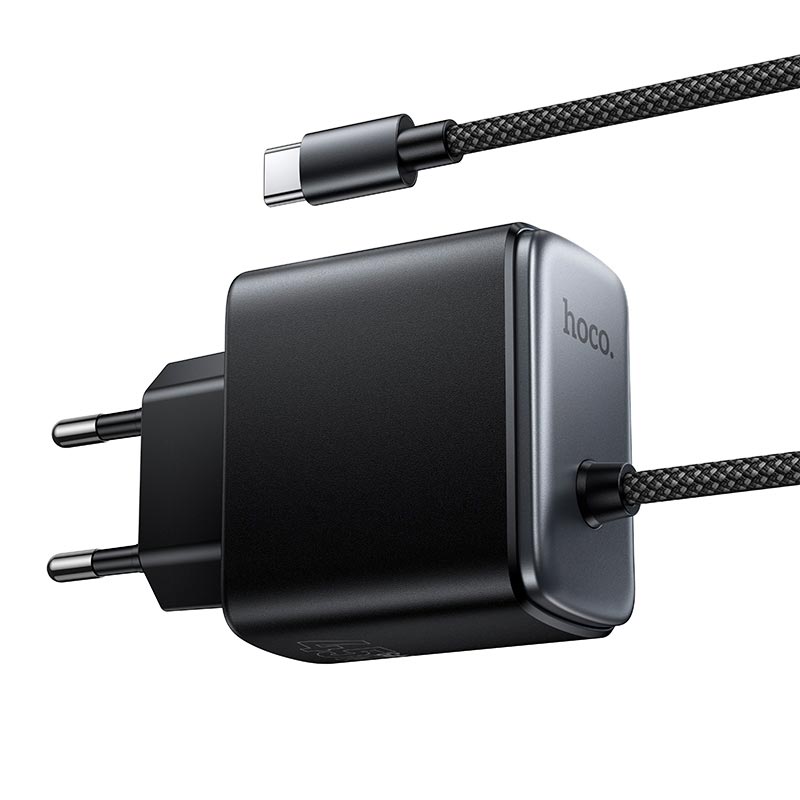 Адаптер мережевий HOCO Priority charger with built-in Type-C cable C165A |45W/3A, PD/PPS/QC, 2m| black (6942007683616) Чорний на малюнкі №7