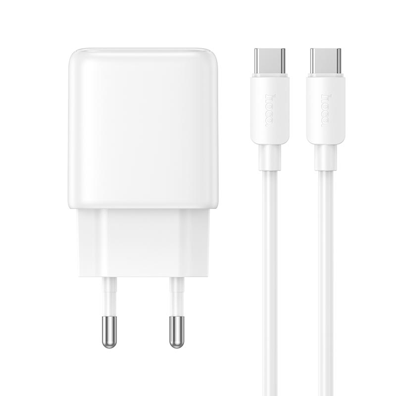 Адаптер мережевий HOCO Seguro single port charger set with cable N87 |1Type-C, PD30W/QC, 3A, C to C 1m| white (6942007687317) Білий на малюнкі №4