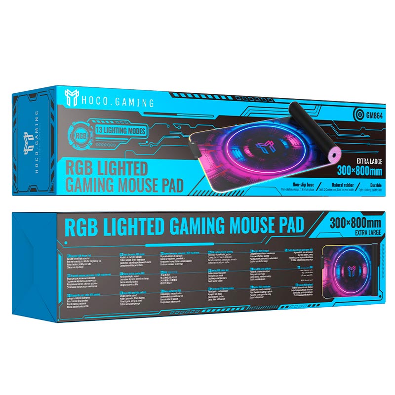 Коврик для мыши HOCO Edge gaming luminous keyboard and mouse pad GM864 |300x800x3mm, 13 light effects| Colorful (6942007688017) Разноцветный на картинке №3