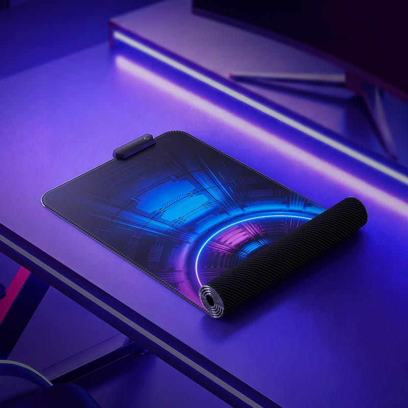 Коврик для мыши HOCO Edge gaming luminous keyboard and mouse pad GM864 |300x800x3mm, 13 light effects| Colorful (6942007688017) Разноцветный на картинке №7