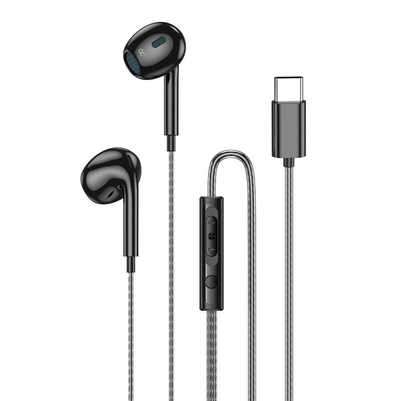 Навушники HOCO Type-C Cool joy digital wire control earphones with microphone DM46 |1.2m, 14mm| black (36018) Чорний на малюнкі №1