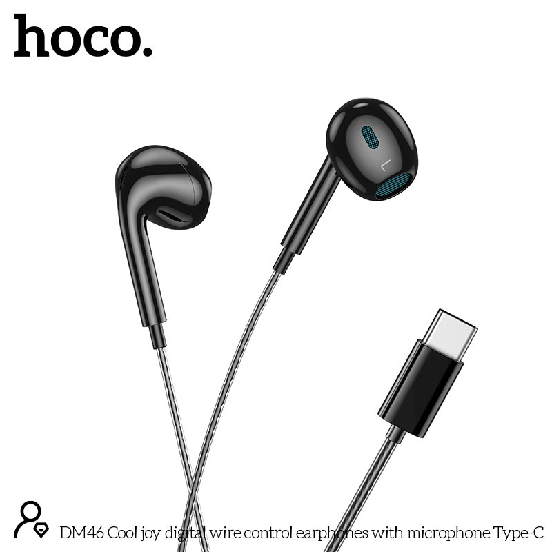 Навушники HOCO Type-C Cool joy digital wire control earphones with microphone DM46 |1.2m, 14mm| black (36018) Чорний на малюнкі №4