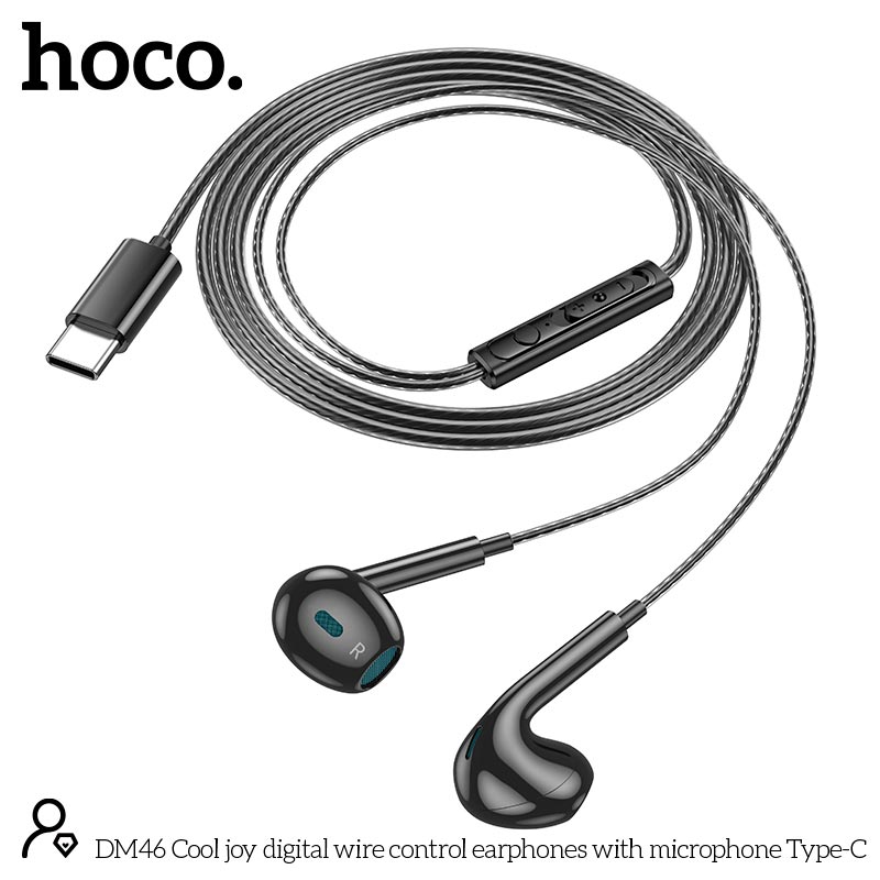 Навушники HOCO Type-C Cool joy digital wire control earphones with microphone DM46 |1.2m, 14mm| black (36018) Чорний на малюнкі №5