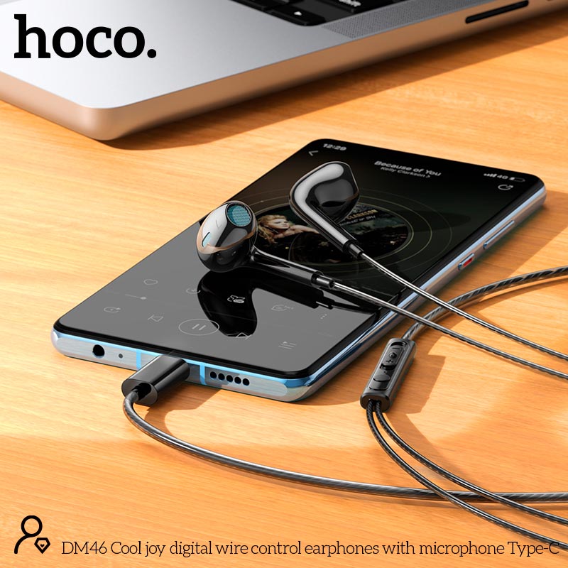 Навушники HOCO Type-C Cool joy digital wire control earphones with microphone DM46 |1.2m, 14mm| black (36018) Чорний на малюнкі №6