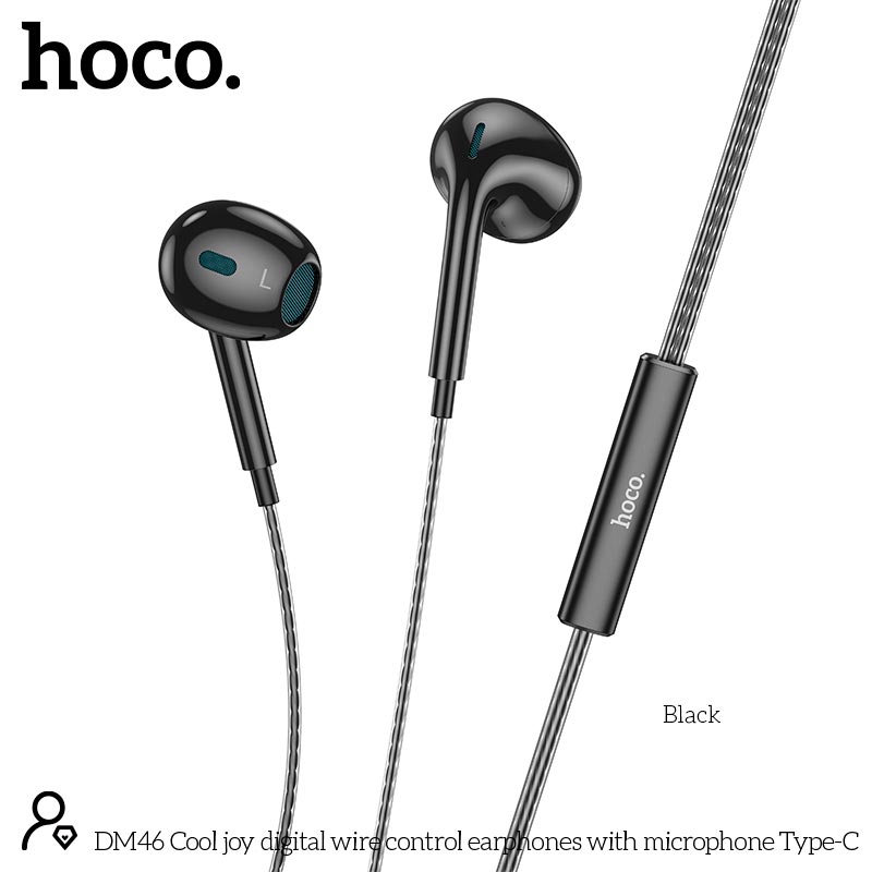 Навушники HOCO Type-C Cool joy digital wire control earphones with microphone DM46 |1.2m, 14mm| black (36018) Чорний на малюнкі №7