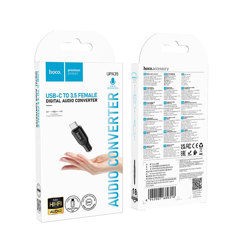 Переходник HOCO Mia digital audio converter Type-C to 3.5 UPA35 |DAC| black (6942007680318) Черный на картинке №3