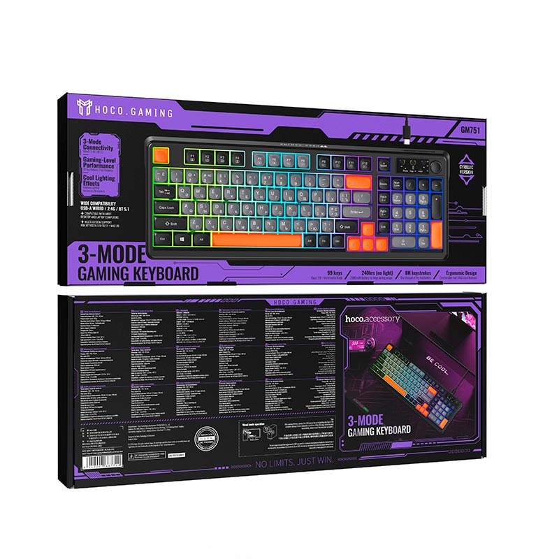 Клавиатура HOCO Elegante 3-mode gaming keyboard GM751 (Cyrillic version) |BT5.1/2.4G/wired, 98 keys, 2000mAh, 16-240h| black (6942007687720) Черный на картинке №3