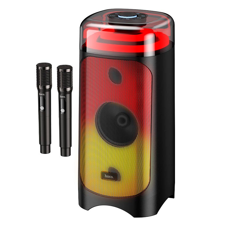 Акустика-караоке HOCO Genial BT speaker with 2 microphones DS83 |BT5.0, USB/TF/AUX/FM/TWS, 60W, 3-4h, RGB, 2mic| black (85320) Черный на картинке №1