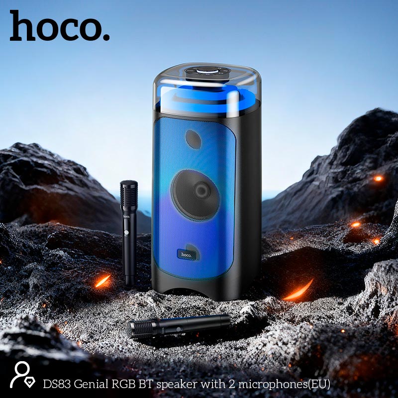 Акустика-караоке HOCO Genial BT speaker with 2 microphones DS83 |BT5.0, USB/TF/AUX/FM/TWS, 60W, 3-4h, RGB, 2mic| black (85320) Черный на картинке №9