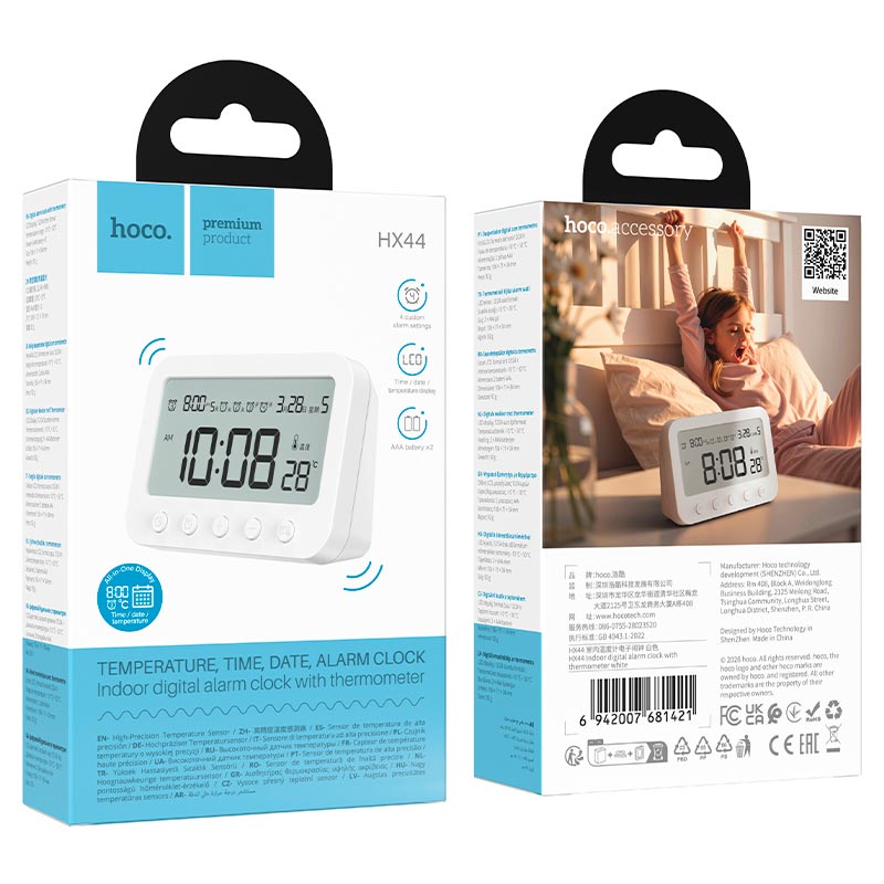 Термометр HOCO Indoor digital alarm clock with thermometer HX44 white (6942007681421) Белый на картинке №3
