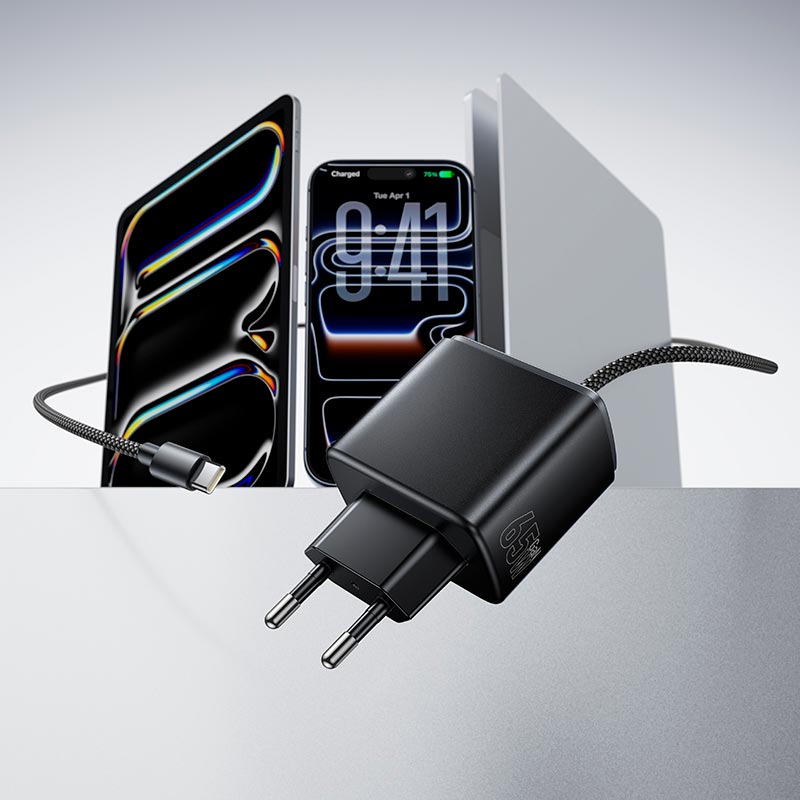 Адаптер мережевий HOCO Priority charger with built-in Type-C cable C166A |65W/3A, PD/PPS/QC, 2m| black (6942007683623) Чорний на малюнкі №10