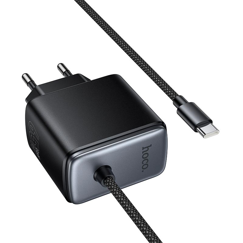 Адаптер мережевий HOCO Priority charger with built-in Type-C cable C166A |65W/3A, PD/PPS/QC, 2m| black (6942007683623) Чорний на малюнкі №4