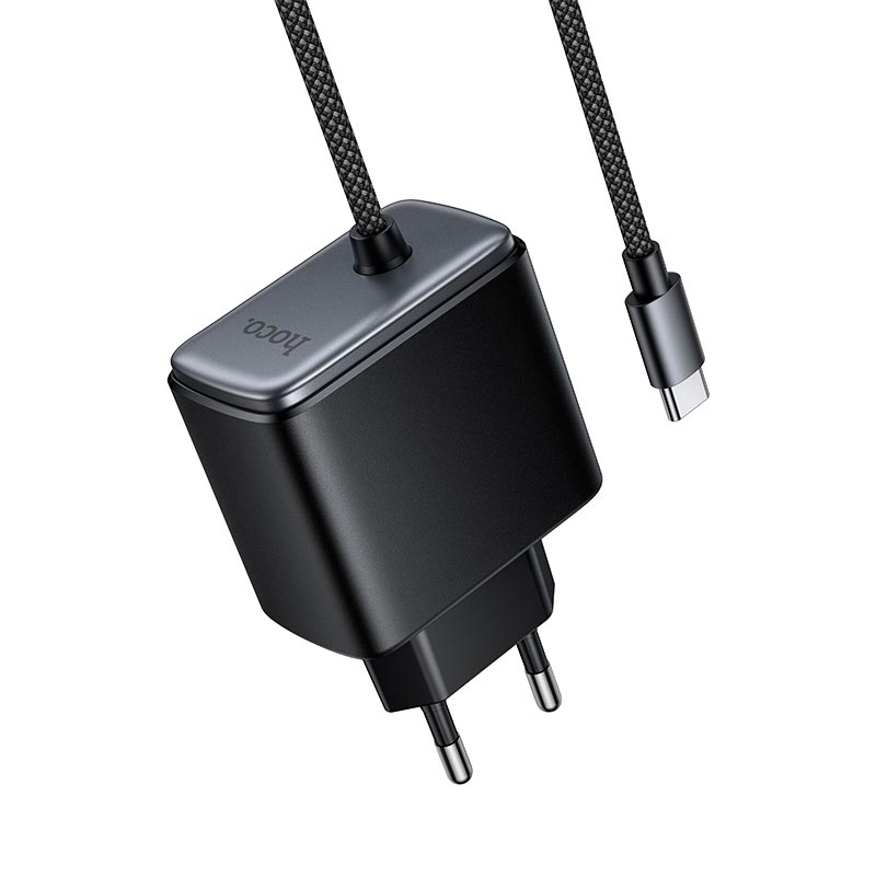 Адаптер мережевий HOCO Priority charger with built-in Type-C cable C166A |65W/3A, PD/PPS/QC, 2m| black (6942007683623) Чорний на малюнкі №5