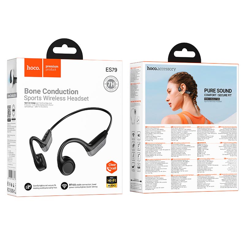 Навушники HOCO Cloud bone conduction BT headset ES79 |BT6.0, 7h, 220mAh| black (6942007686723) Чорний на малюнкі №3