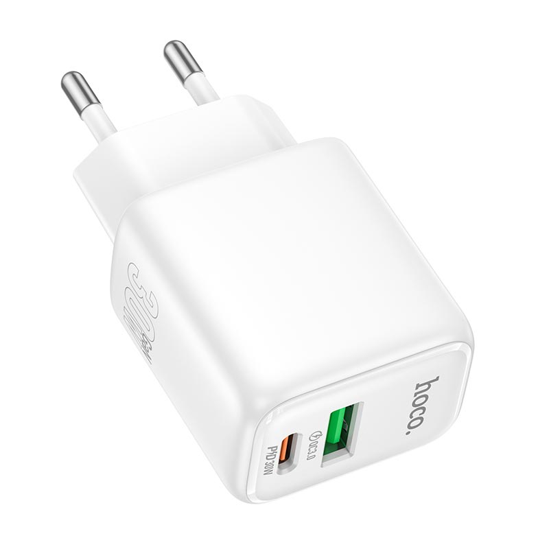 Адаптер сетевой HOCO Seguro charger N88 |1Type-C/1USB, PD30W/QC3.0, 3A| white (6942007687324) Белый на картинке №5