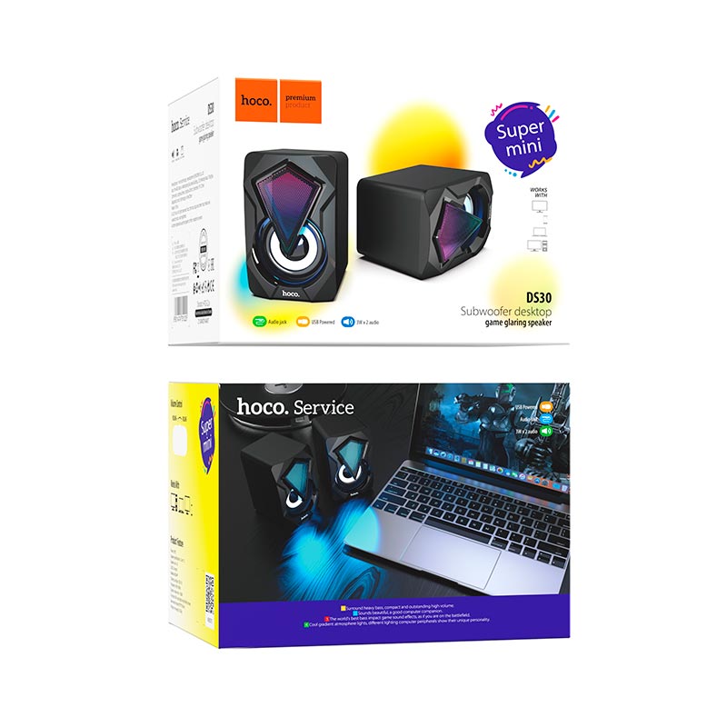 Акустика для ПК Hoco Subwoofer desktop game glaring speaker DS30 |AUX/USB, 3Wx2| black (693147451225) Черный на картинке №3