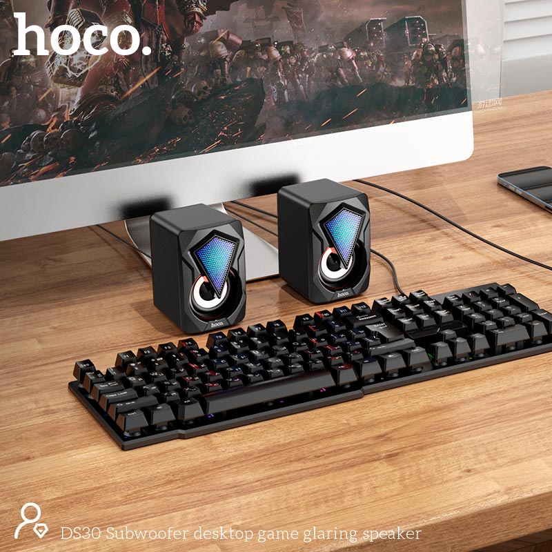 Акустика для ПК Hoco Subwoofer desktop game glaring speaker DS30 |AUX/USB, 3Wx2| black (693147451225) Черный на картинке №6
