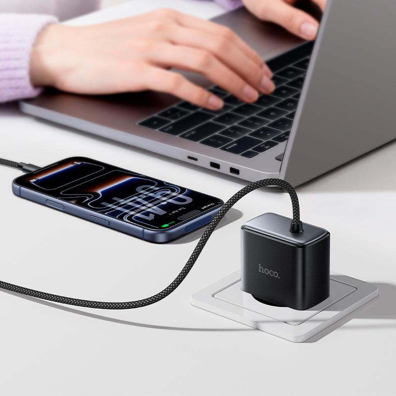 Адаптер сетевой HOCO New charger with Type-C cable C163A |25W/3A, PD3.0/QC| black (6942007680325) Черный на картинке №4